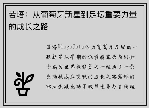 若塔：从葡萄牙新星到足坛重要力量的成长之路